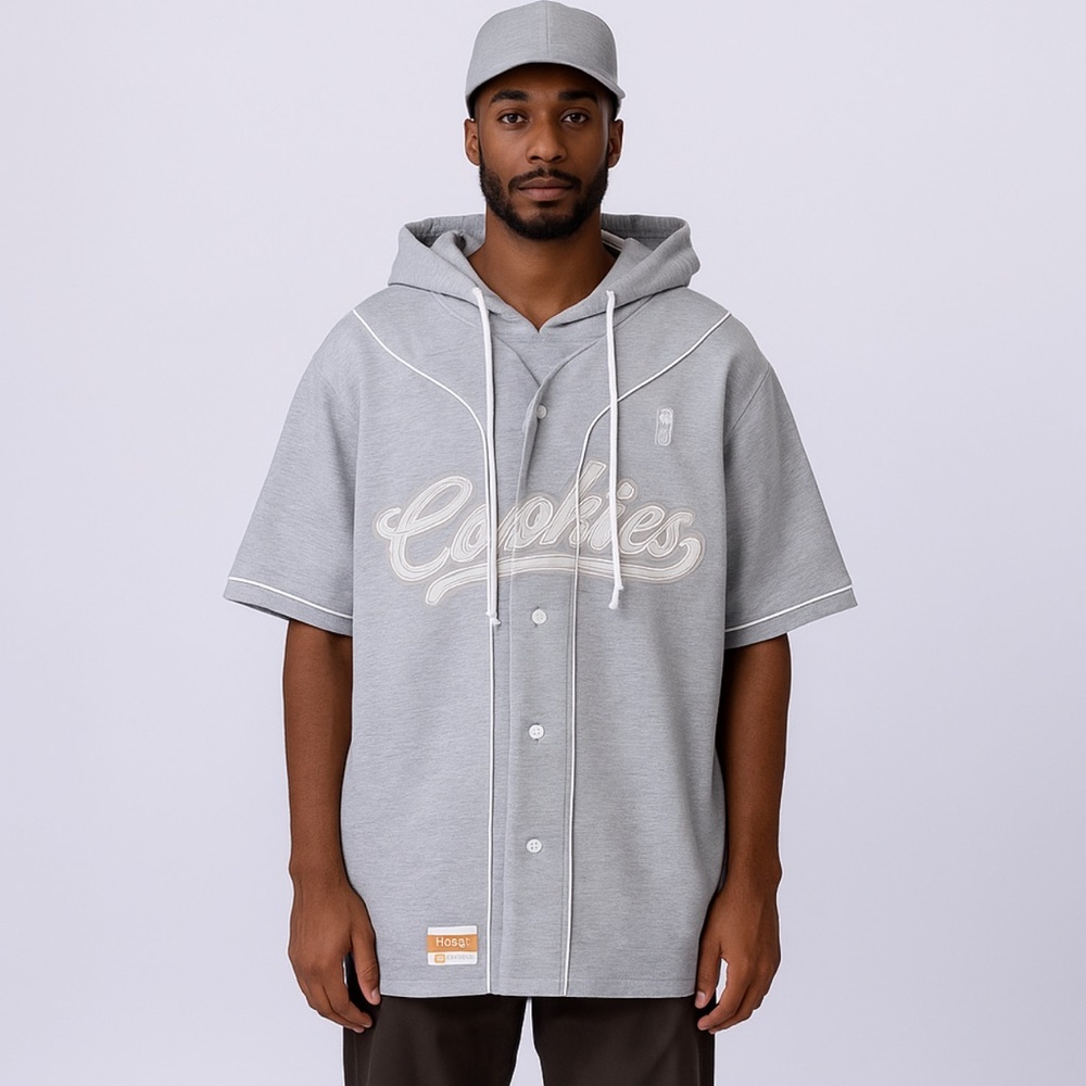 Cookies Men’s Hoodie XL Short-Sleeve Baseball Jersey Gray Streetwear Activewear